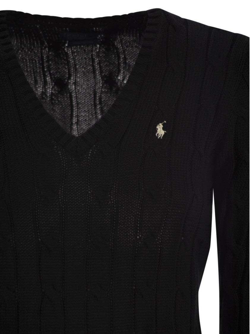 Polo Ralph Lauren Plaited Cotton V-Neck Sweater
