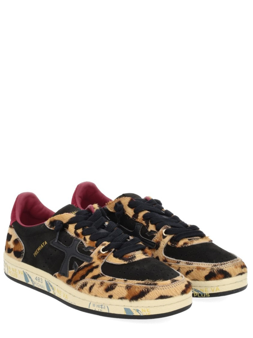 Premiata Leopard Print Low-Top Sneakers With Black Suede Overlays