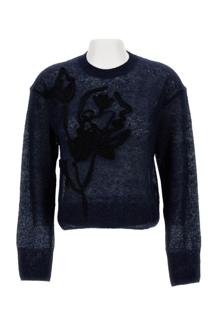 Erdem Floral Embroidered Crewneck Jumper In Deep Blue