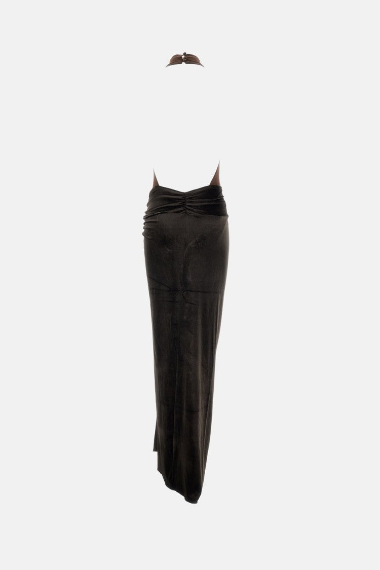 The Andamane Brown Jessie Halter Stretch Maxi Dress