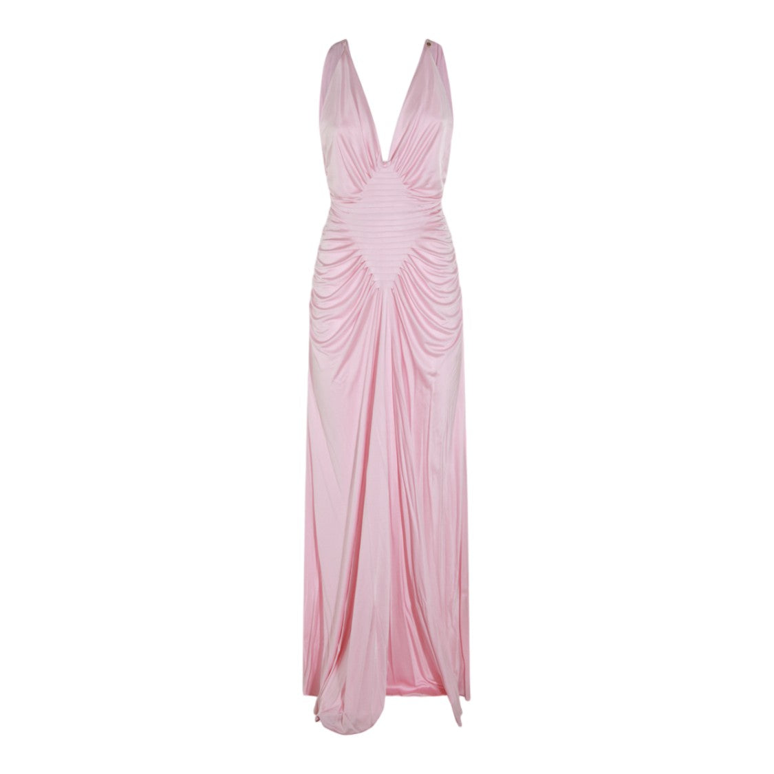 Versace Silk Maxi Dress With Deep V-Neckline And Pleated Bodice