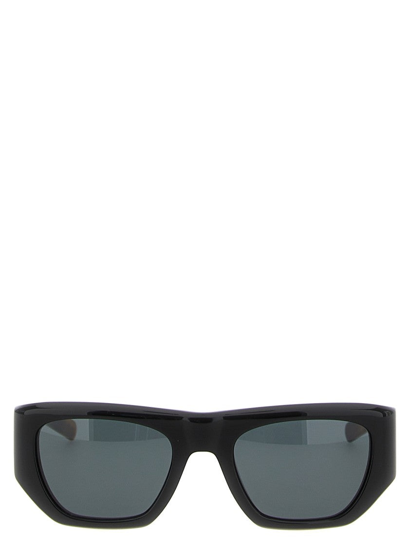 Saint Laurent Black Acetate Rectangular Sunglasses With Tortoiseshell Temples