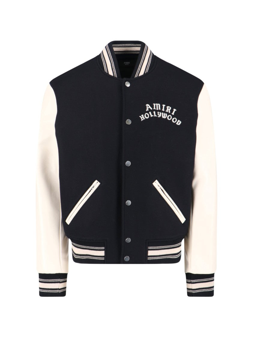 Amiri Varsity Jacket With White Contrasting Sleeves And Embroidered Detailing