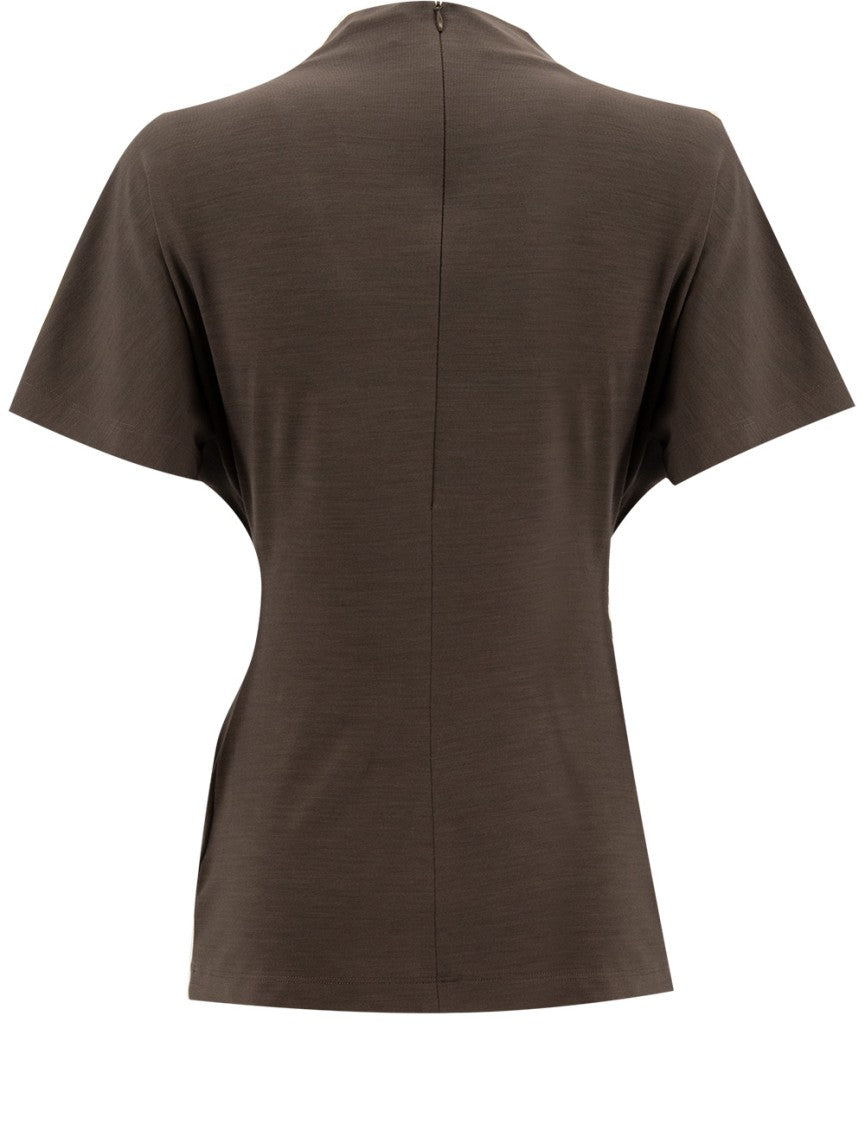 Brunello Cucinelli Belted Turtleneck Top With High Neckline