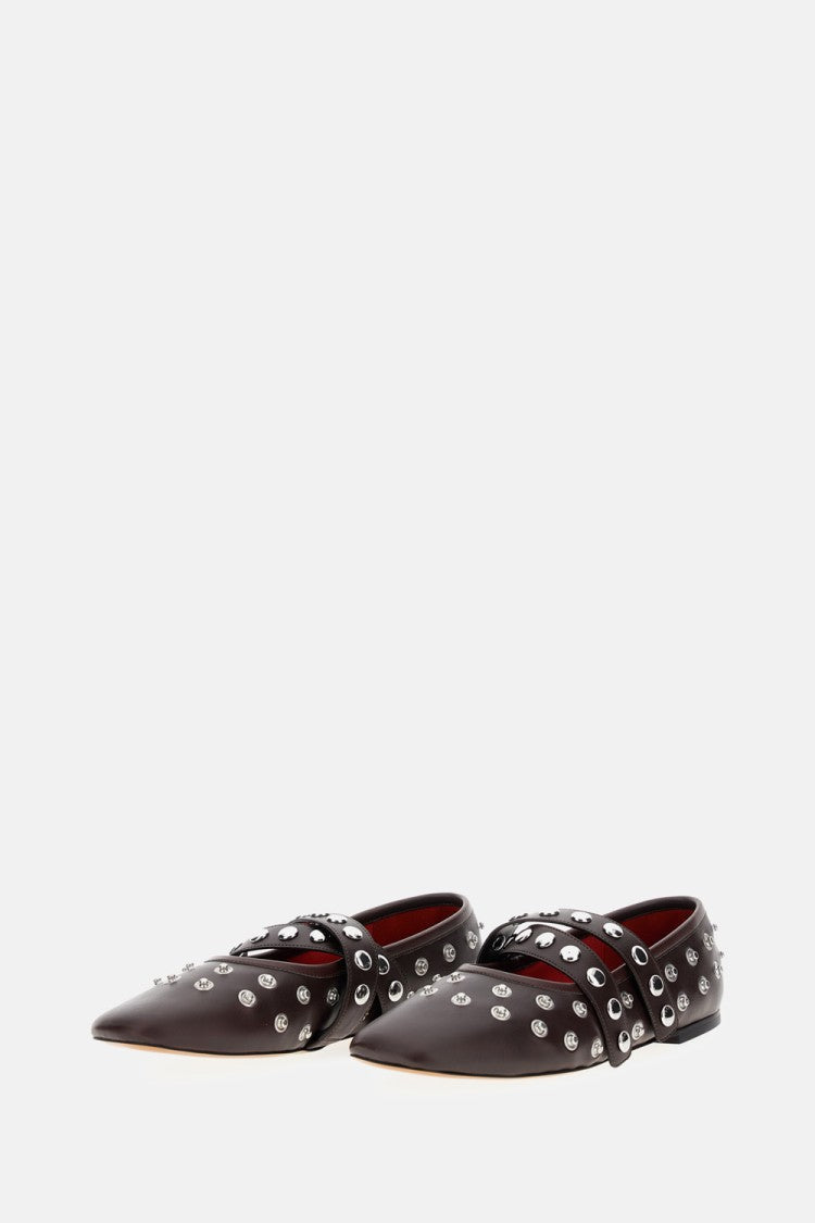 Stella Mccartney Leather Ballerina Flats With Double Straps And Stud Detailing