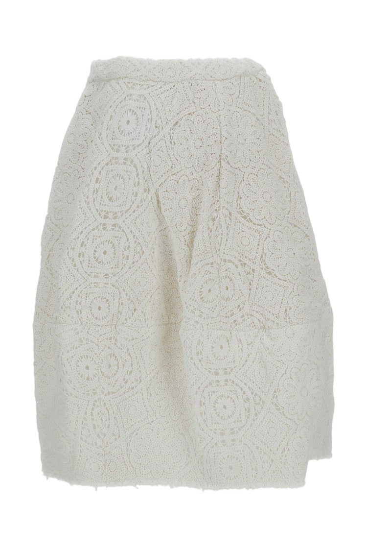 Comme Des Garçons White Balloon Double-Layered Floral Midi Skirt