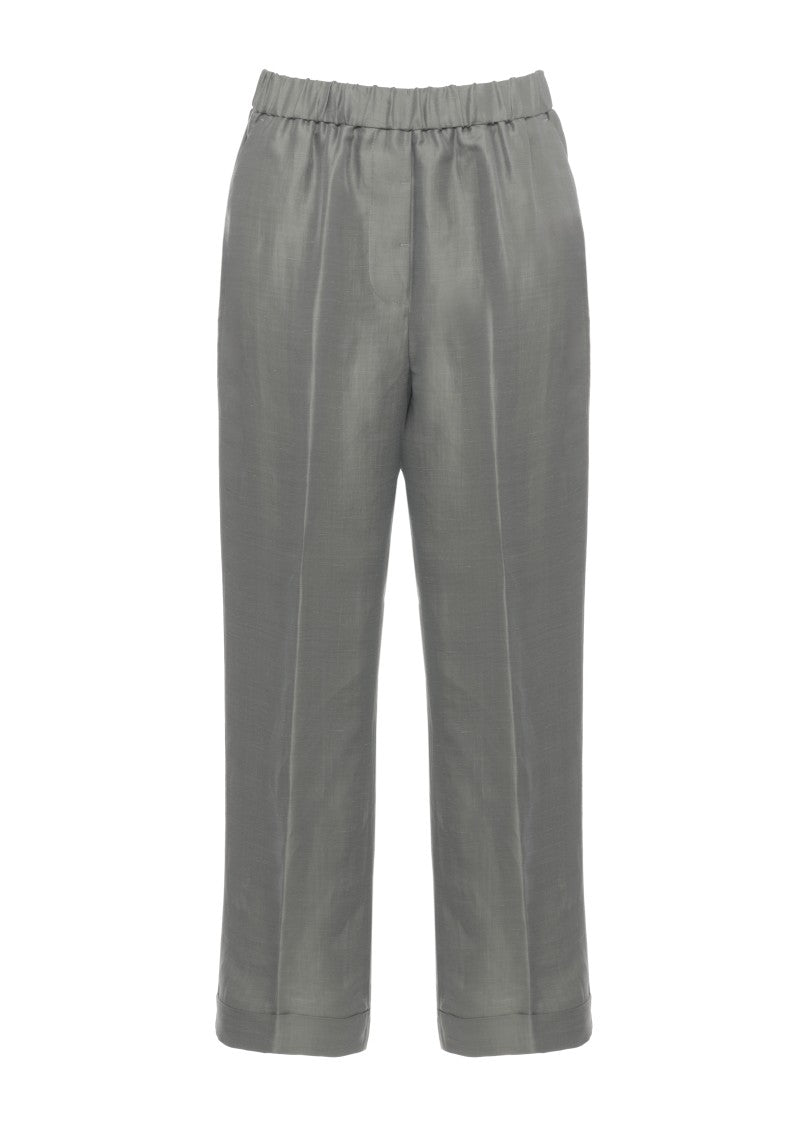 Peserico Grey Elastic Waist Linen-Blend Pants