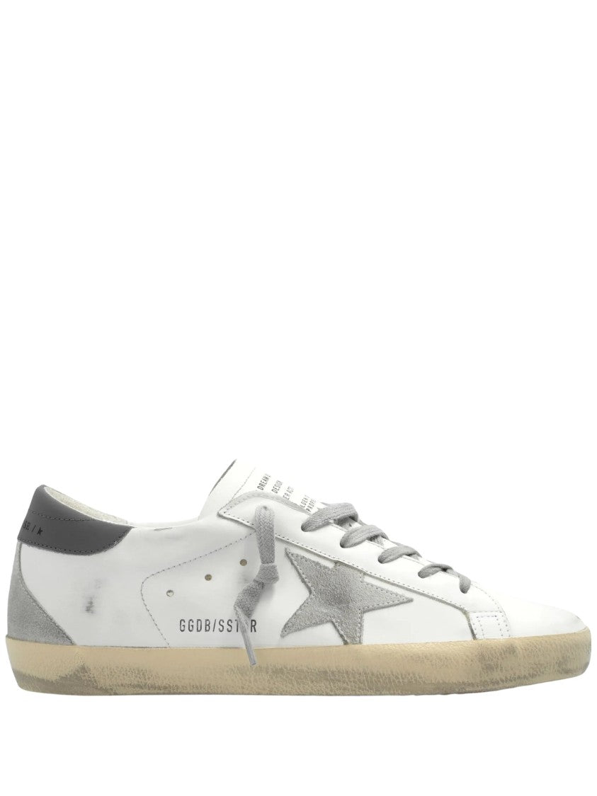 Golden Goose Distressed White Leather Sneakers With Grey Star Accents