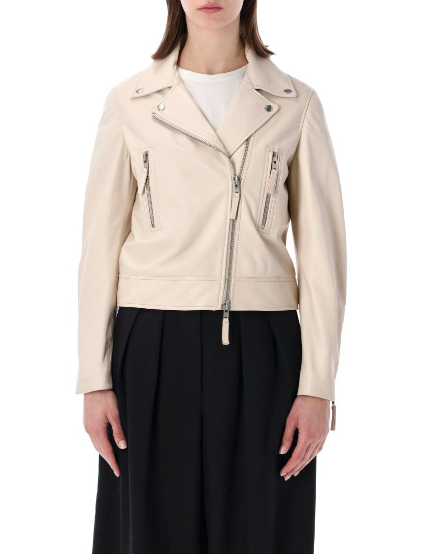 Sword Asymmetrical Zip Leather Biker Jacket