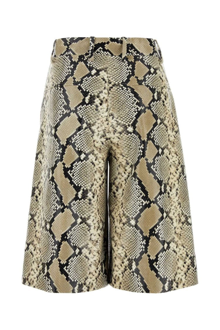 Jil Sander Textured Snake Pattern Printed Leather Bermuda Shorts