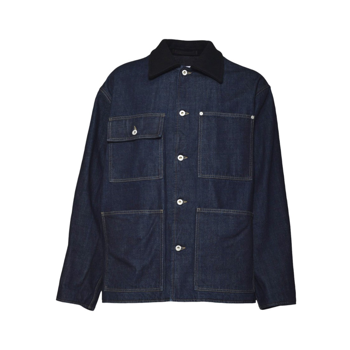 Jil Sander Dark Denim Casual Jacket With Contrasting Black Collar
