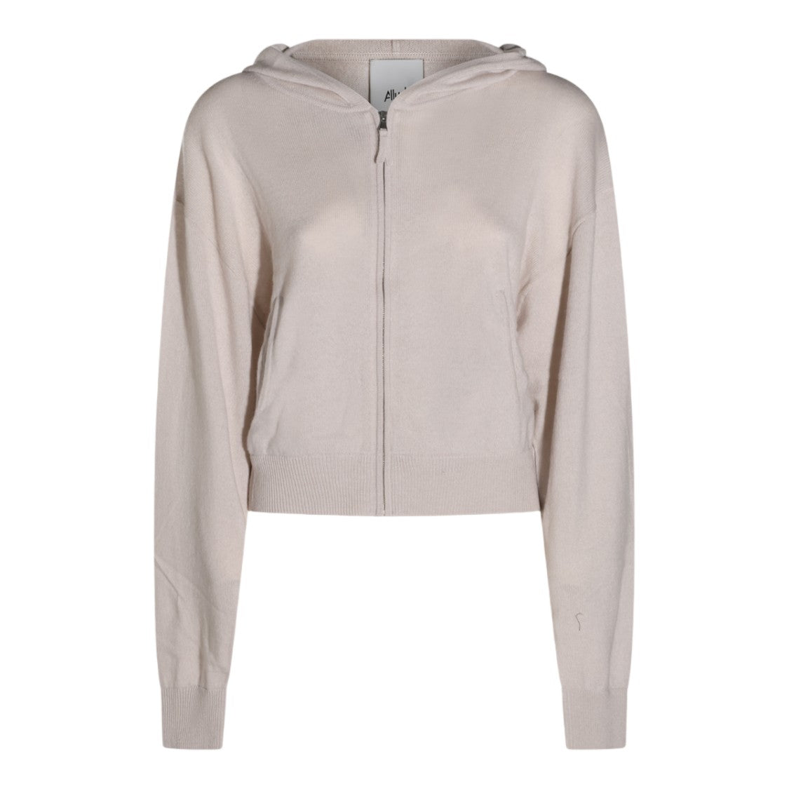 Allude Light Beige Hooded Zip-Up Sweater