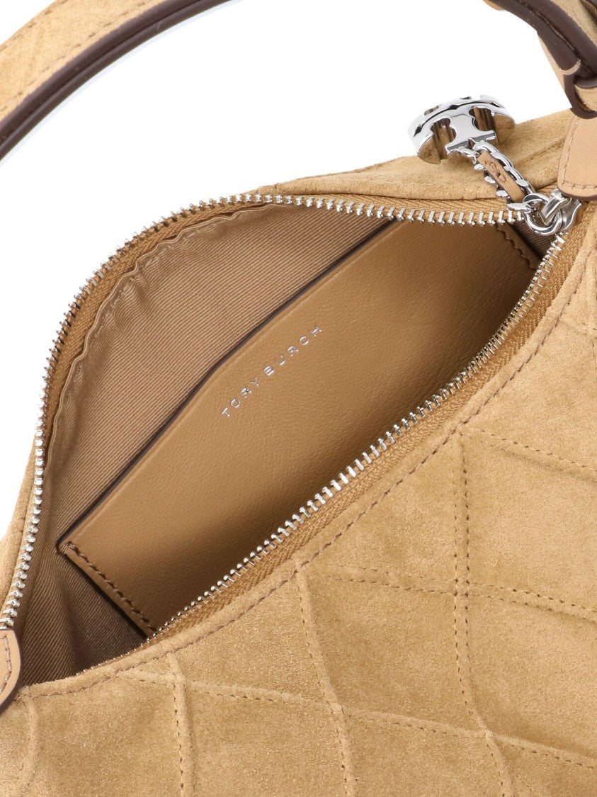 Tory Burch Quilted Calf Suede Shoulder Pouch With Chain Strap
