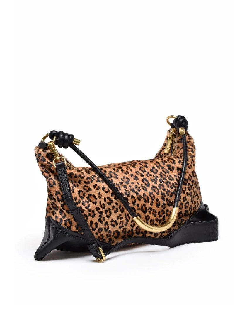 Ermanno Firenze Alicia Leopard Print Shoulder Bag With Gold Hardware Accents