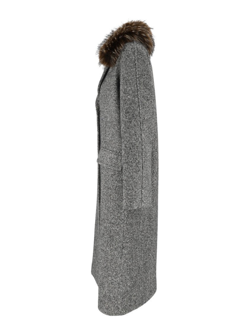 Max Mara Black Tasca Fur Trim Wool-Blend Coat