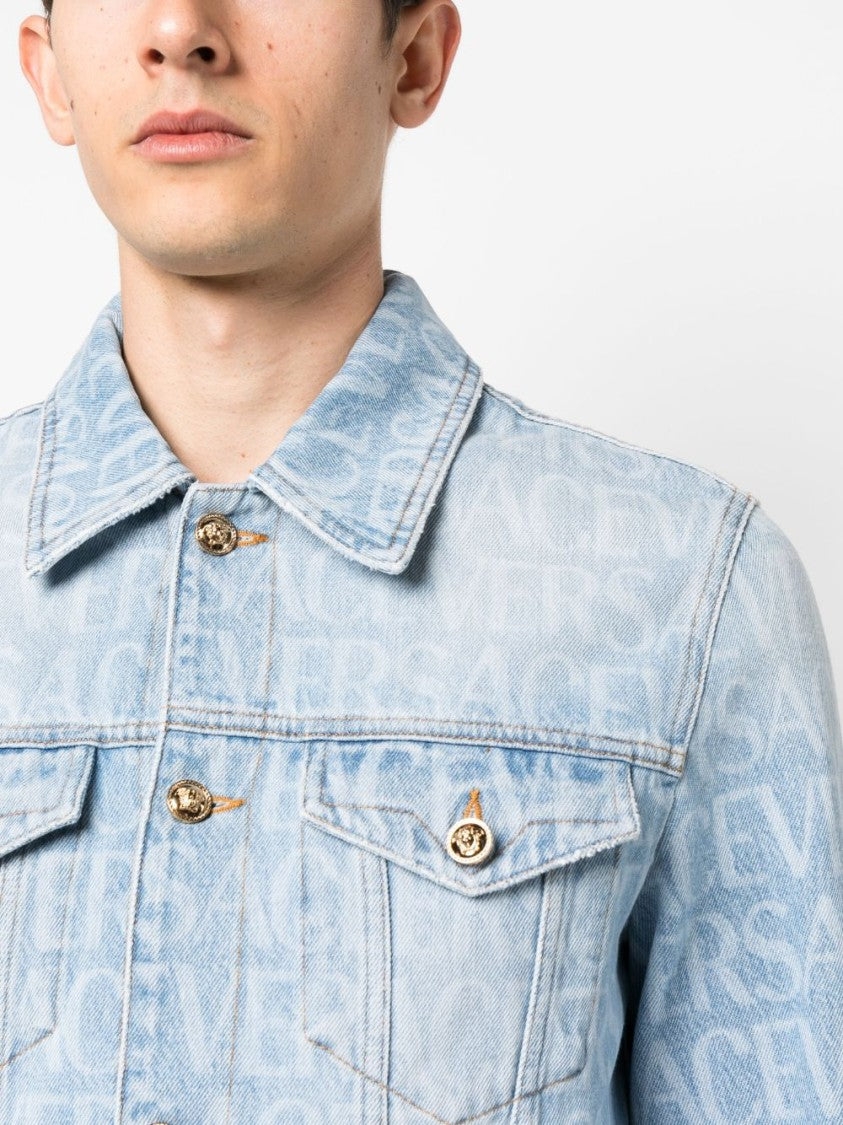 Versace Light Blue Logo-Print Denim Jacket