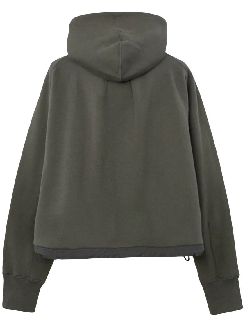 Sacai Cropped Boxy Hooded Sweatshirt With Front Zipper And Ribbed Detail