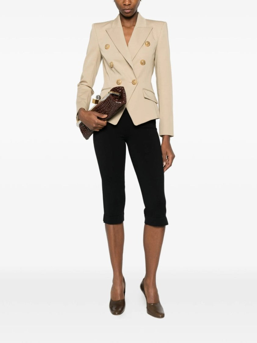 Balmain Beige Double Breasted Structured Shoulder Jacket