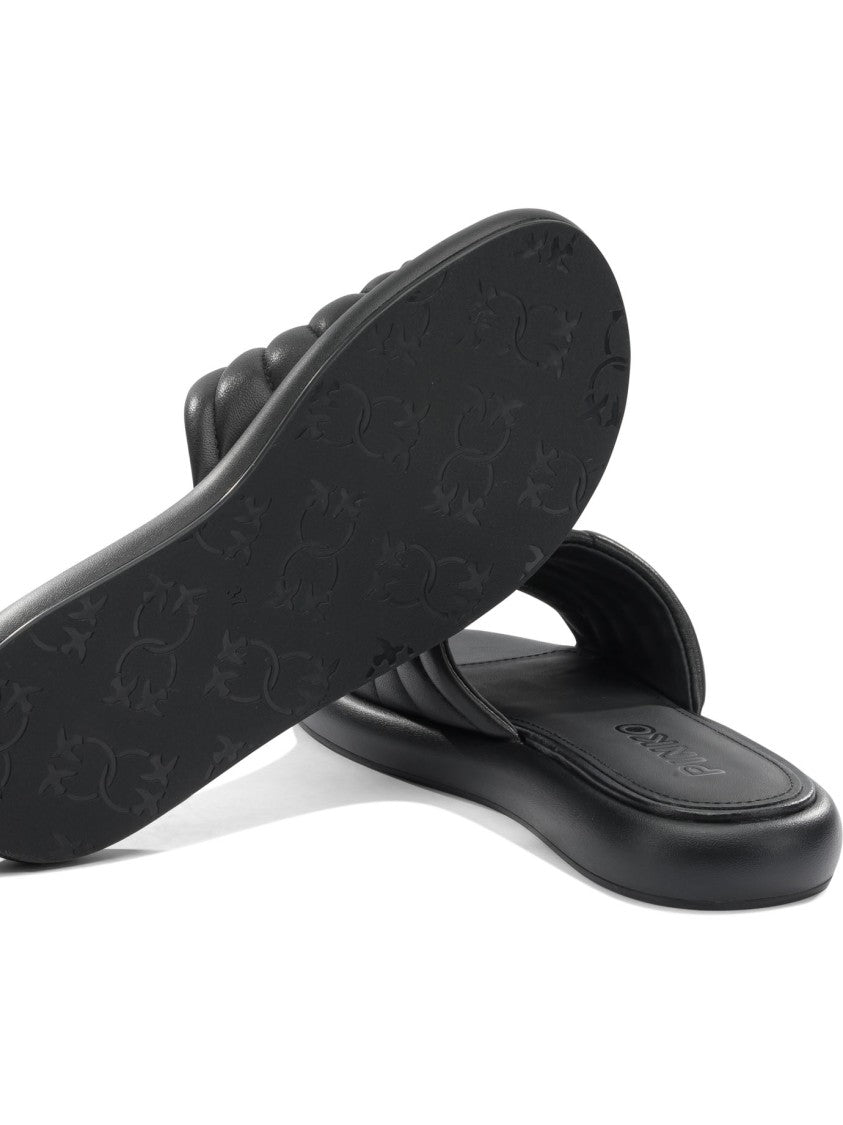 Pinko Padded Black Leather Sandals