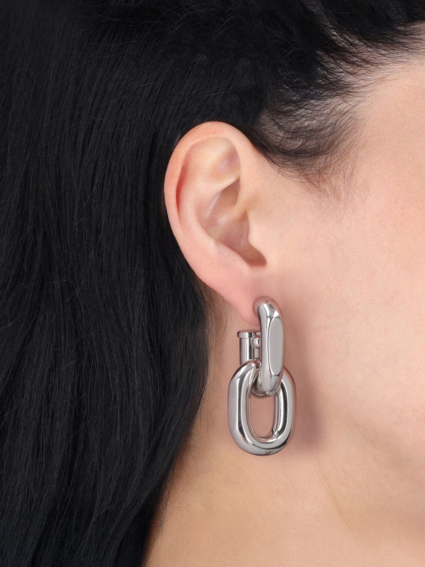 Rabanne Polished Silver Xl Link Earrings With Butterfly Closure