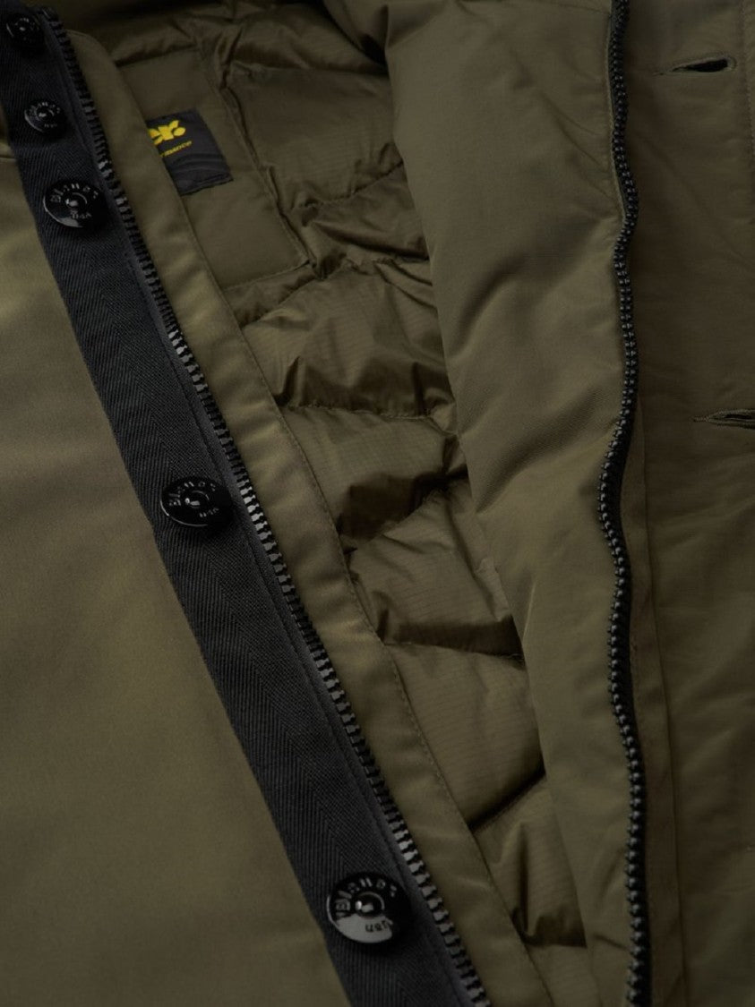 Blauer Olive Green Quilted Jacket Hood Button