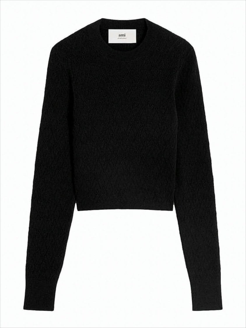 Ami Textured Knit Sweater With Classic Crew Neckline