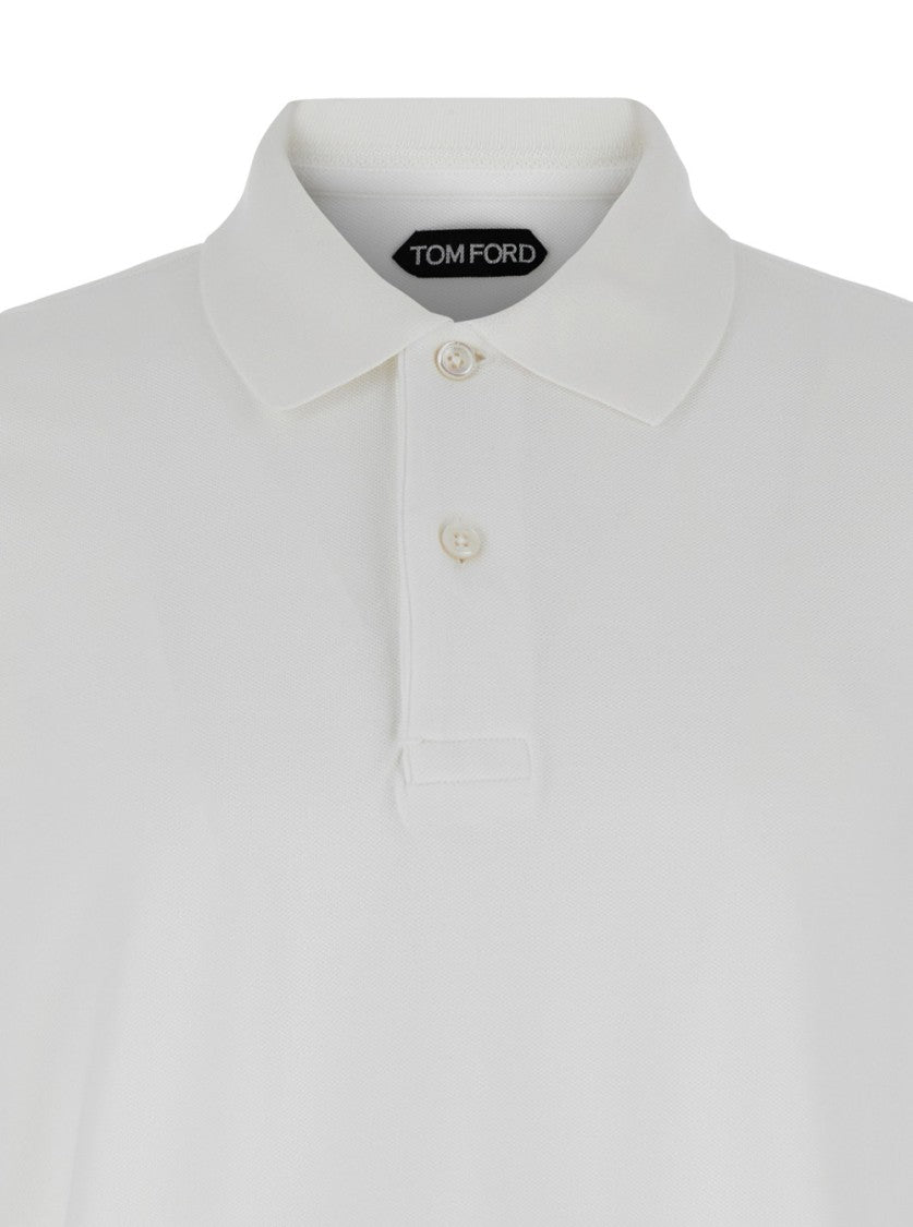 Tom Ford White Short-Sleeves Polo In Cotton Piquet Jersey
