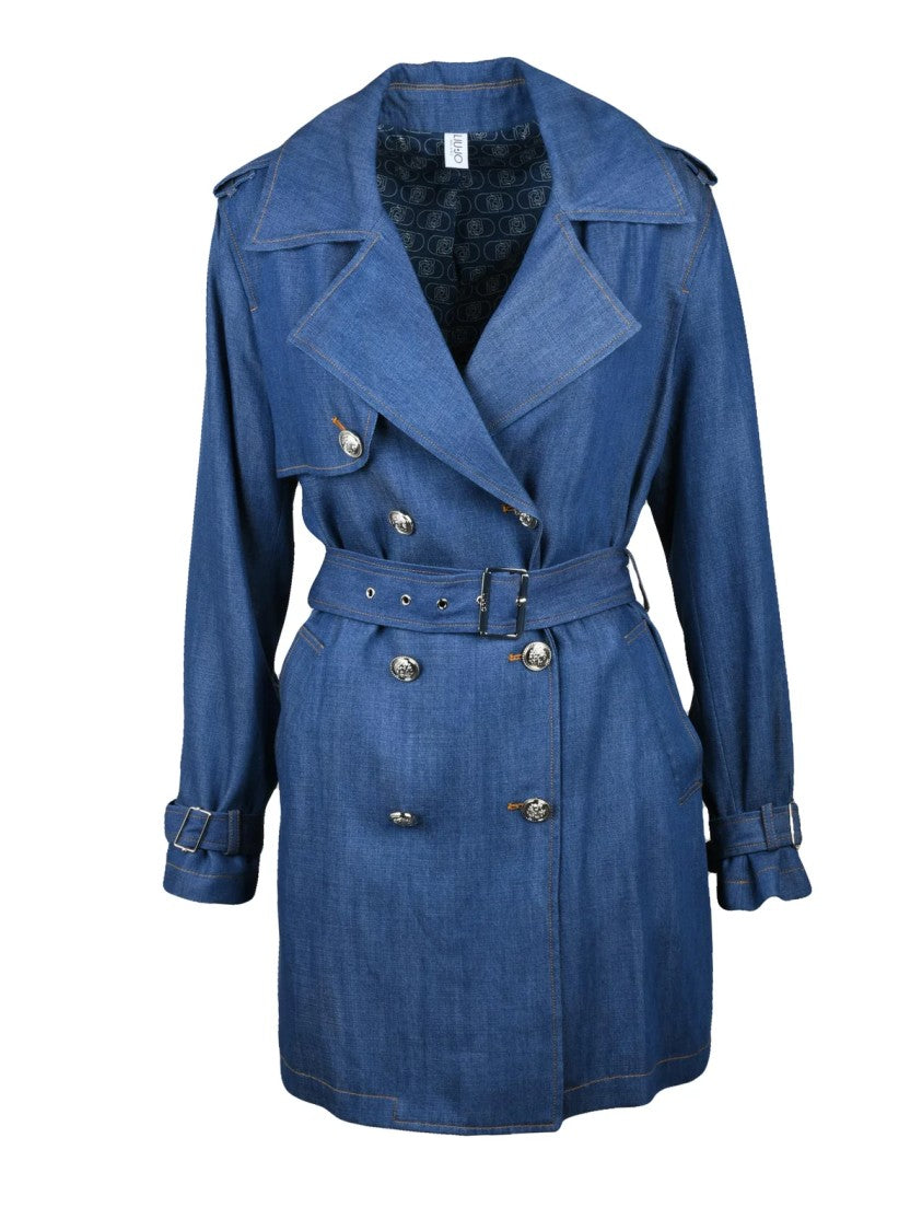 Liu Jo Blue Double-Breasted Fluid Lyocell Trench Coat