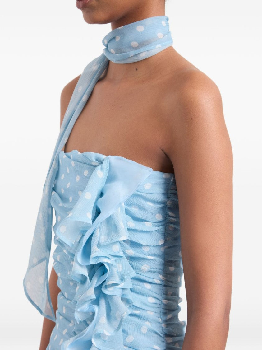 Nina Ricci Light Blue Mini Dress With Ruched Detail And Ruffled Accent