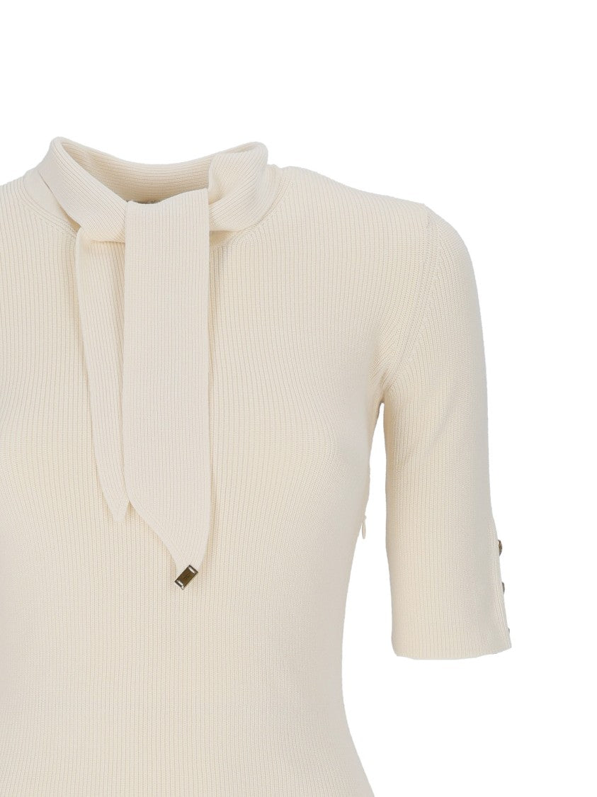 Elisabetta Franchi Short Ribbed Knit Dress With Neck Tie