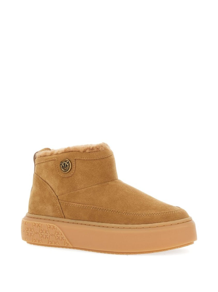 Pinko Brown Calf Leather Ankle Boots