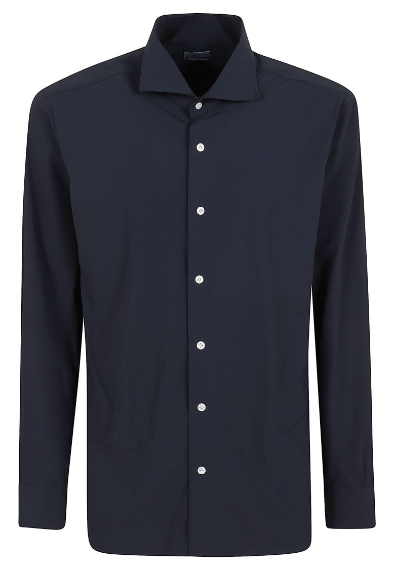 Barba Napoli Navy Blue Spread Collar Lightweight Cotton Shirt