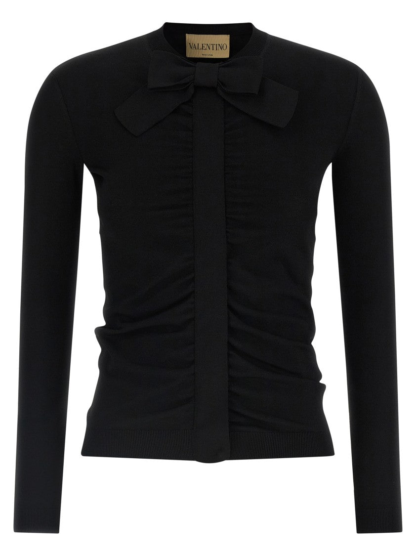 Valentino Garavani Fitted Viscose Cardigan With Maxi Bow And Ruffled Zip