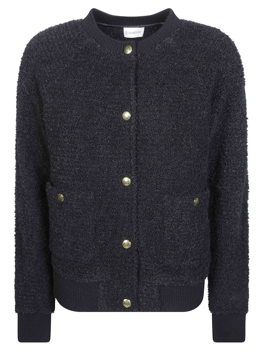 Moncler Plush Finish Textured Zip-Up Cardigan