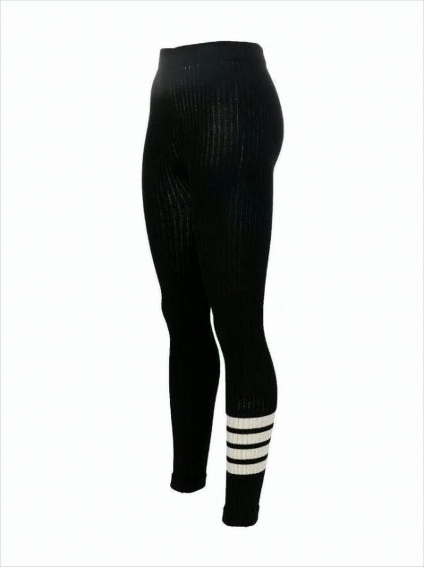 Thom Browne Ribbed Wool Leggings With Signature Stripes By Thom Browne