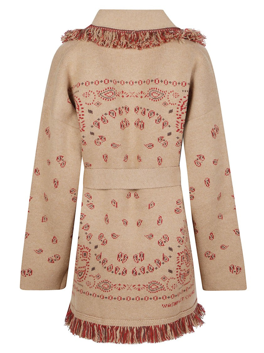 Alanui Bandana Jacquard Shawl-Collar Cashmere Cardigan