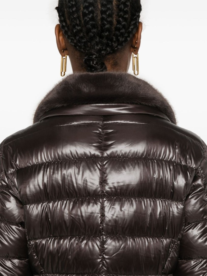 Herno Quilted Long Down Jacket With Plush Collar