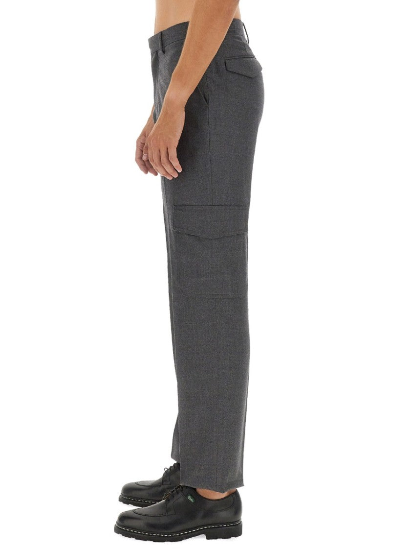 Lardini Tailored Grey Wool Pants With Cargo Pockets