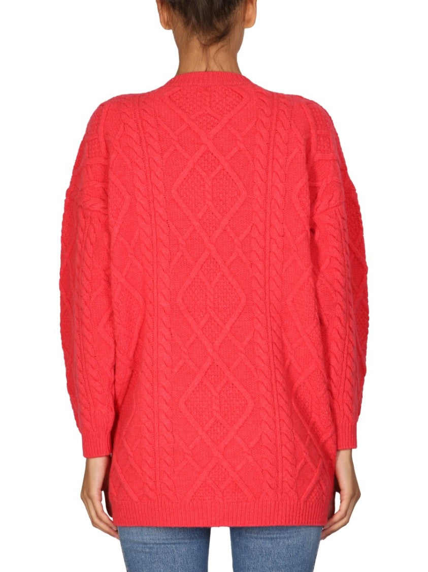 Stella Mccartney Textured Cable Knit Wool Crew Neck Sweater
