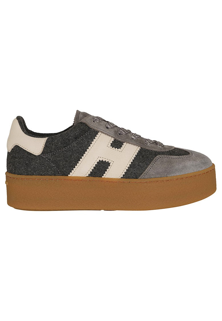 Hogan Gray Suede Boiled Wool H698 Platform Sneakers