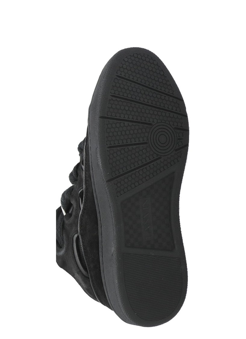 Lanvin Black Herringbone Detail Leather Low-Top Sneakers