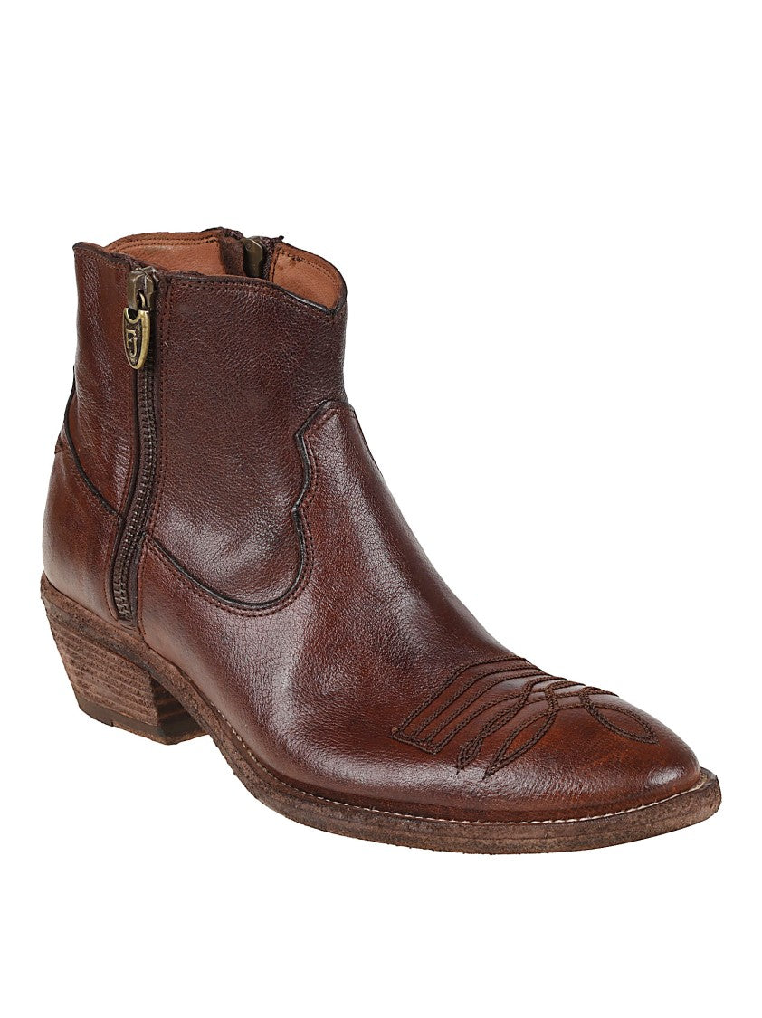 Fauzian Jeunesse Ignis Rich Brown Leather Star Pointed Toe Ankle Boots