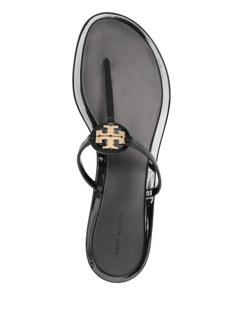Tory Burch Minimalist Black Sandals With Metallic Logo Embellishment