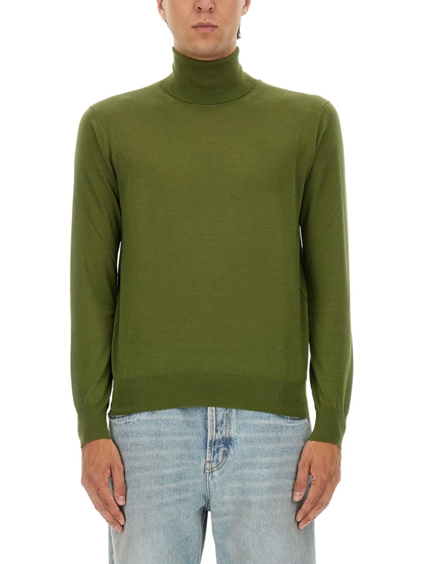 Saint Laurent Finely Knit Turtleneck Sweater In Rich Olive Green