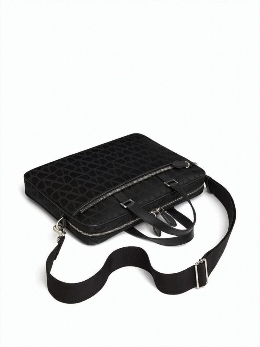 Valentino Garavani Rectangular Black Tote Bag With Calf Leather Accents