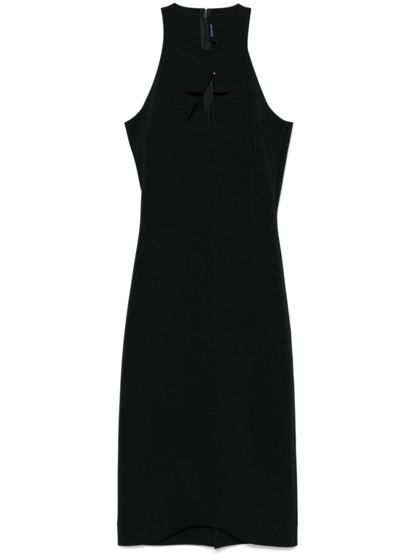 Mugler Black Crew Neck Rear Slit Dress