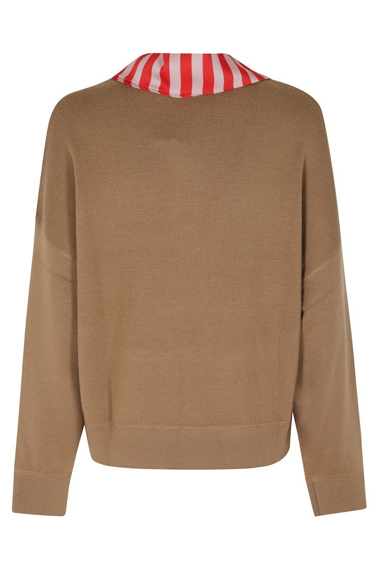 Essentiel Antwerp Camel Club Scarf Detail Wool-Blend Pullover Sweater