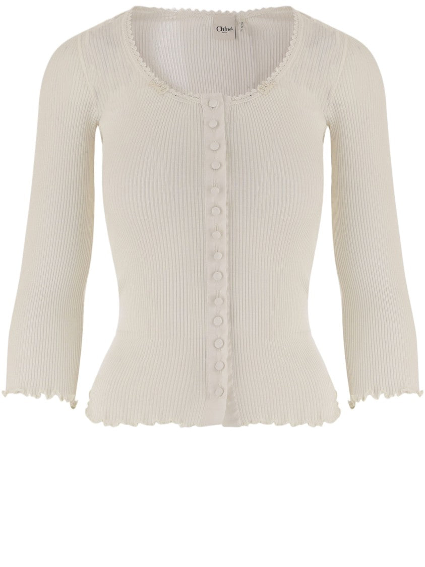 Chloé Ribbed Knit Top With Button-Down Front