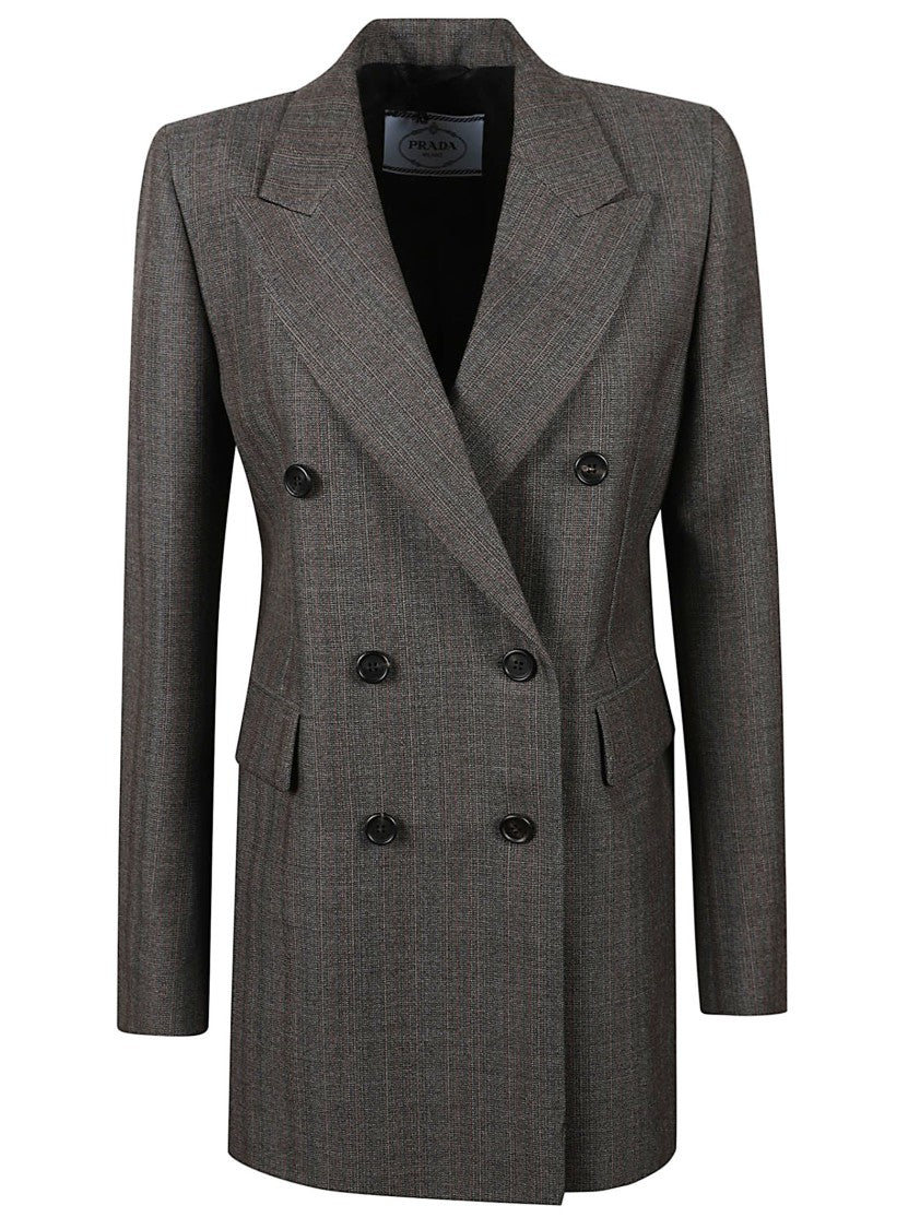 Prada Tailored Double-Breasted Blazer With Subtle Pinstripe Design