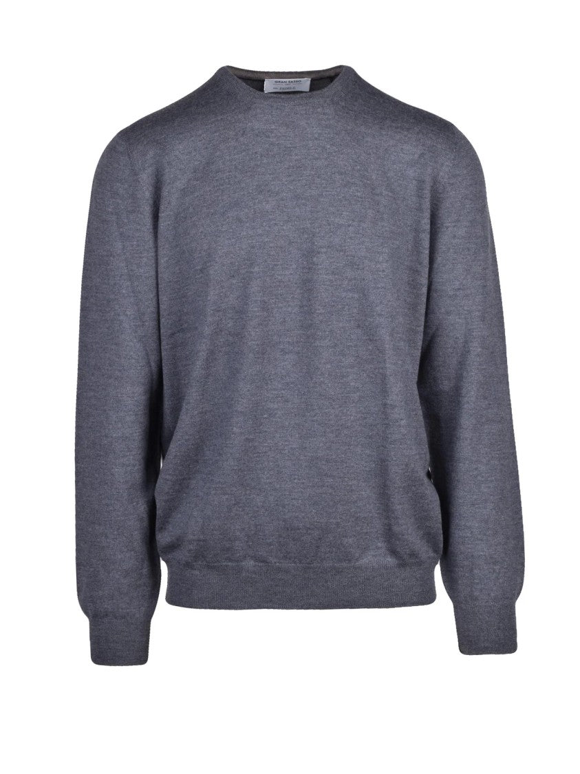 Gran Sasso X Fedele Grey Tailored Virgin Wool Crewneck Sweater
